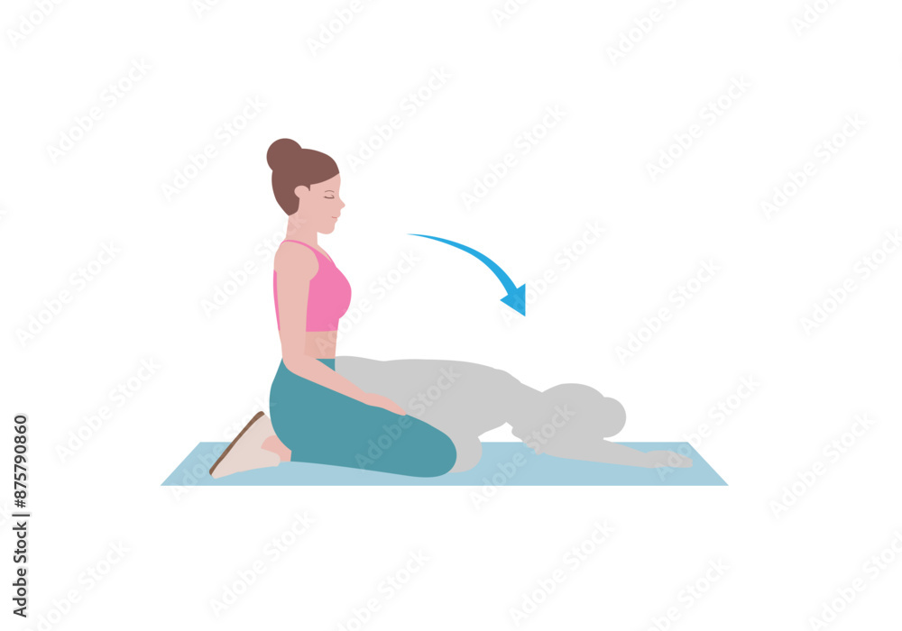 Obraz premium Woman doing exercises. Step by step instruction for doing Child's Pose is a gentle stretch for the back, hips, thighs, and ankles. It can help relieve back pain. vector illustration.