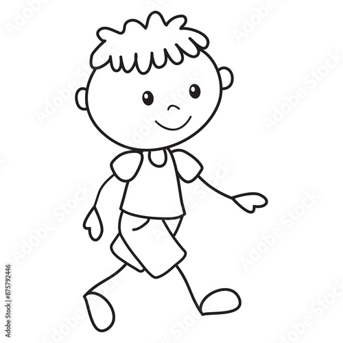 Stick figure walking boy vector cartoon illustration