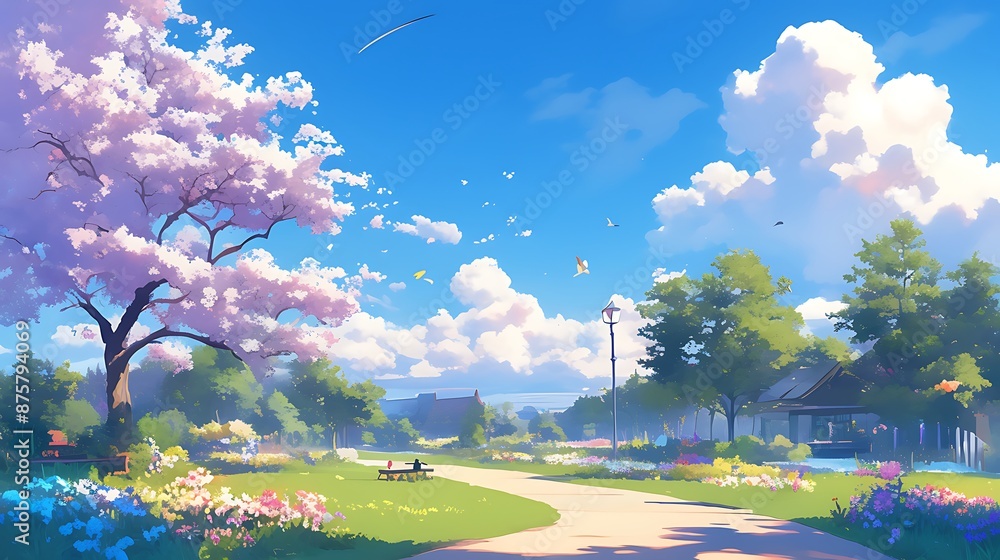 Obraz premium Tranquil Springtime Village