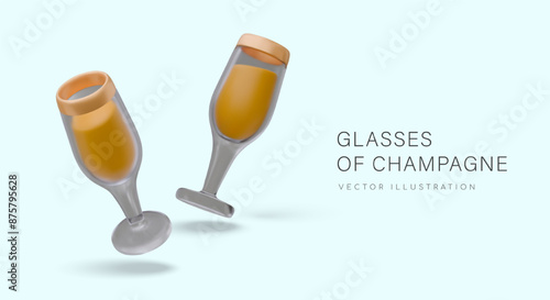 Pair of glasses of champagne. Festive concept on blue background