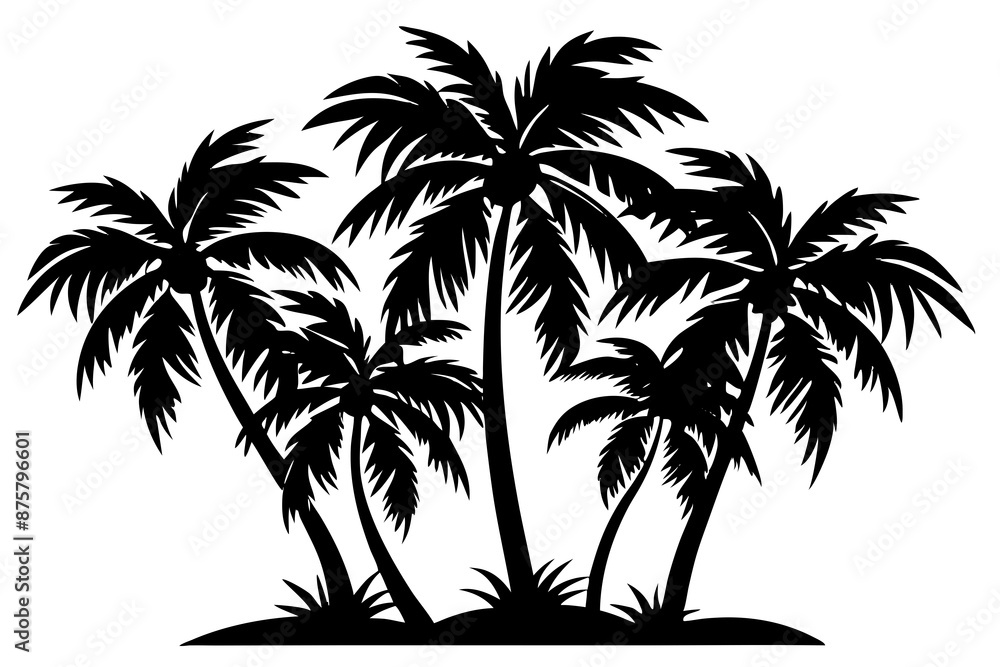 Coconut trees silhouette vector on white background Coconut trees silhouette vector on white background