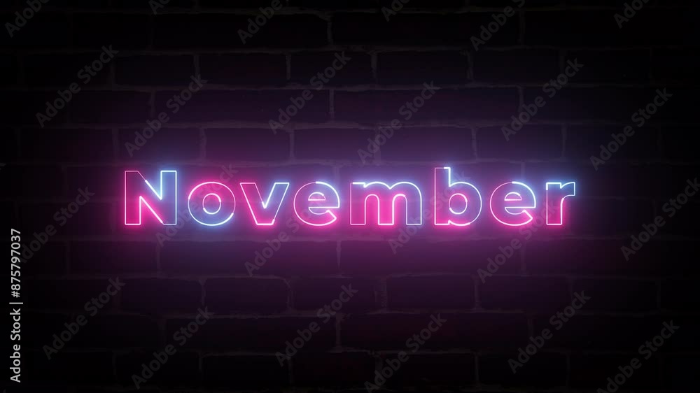 November Neon text typography animation 4k video November Neon text typography animation 4k video