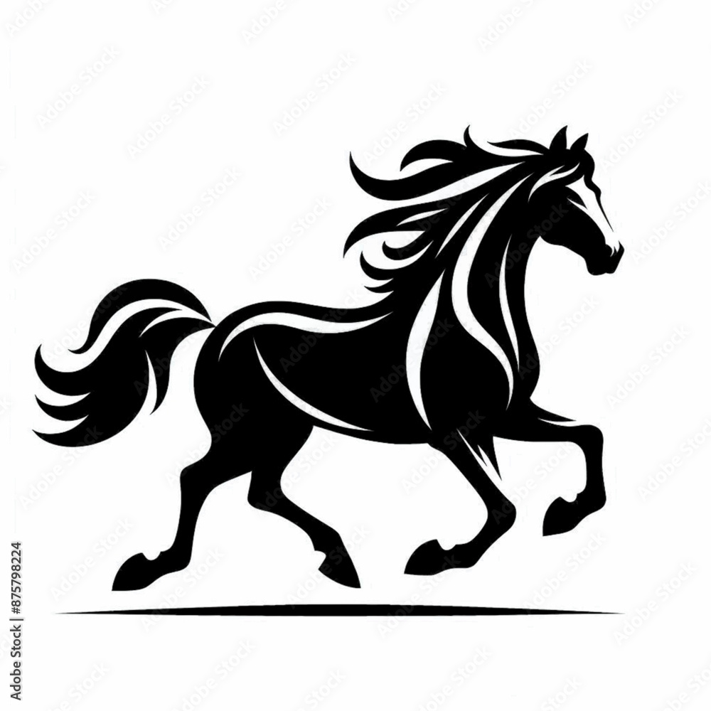 A black and white vector silhouette illustration of a galloping horse A black and white vector silhouette illustration of a galloping horse