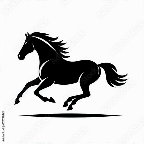A black and white vector silhouette illustration of a galloping horse