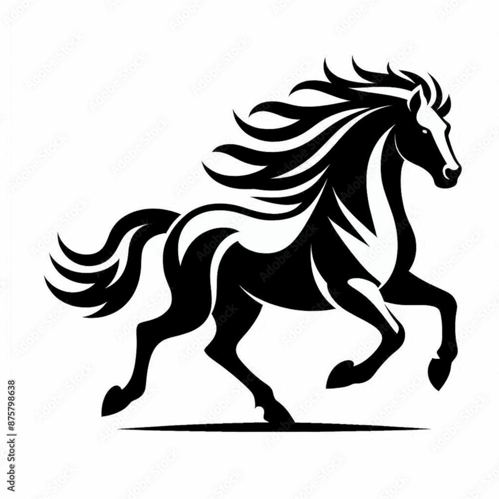 A black and white vector silhouette illustration of a galloping horse A black and white vector silhouette illustration of a galloping horse