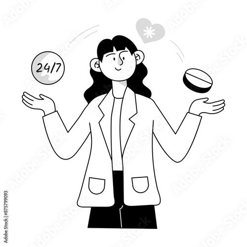 Hand drawn mini illustration donating healthcare service 

