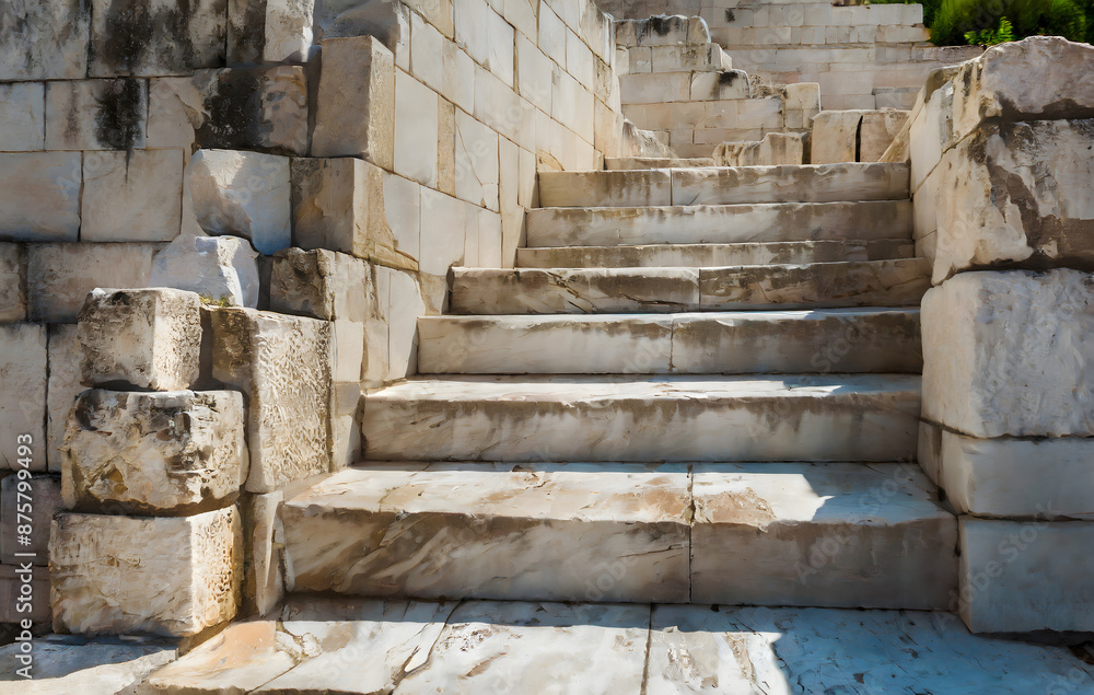 Ancient Marble Steps. Generative AI. Ancient Marble Steps. Generative AI.