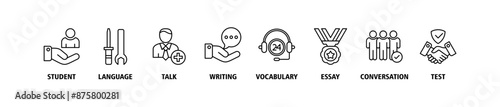 Customer care banner web icon set vector illustration concept for customer support and telemarketing service with an icon of help, client, advice, chat, service, reliability, quality, and satisfaction