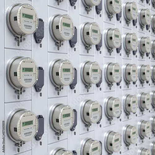 Canvas Print Digital electric meters for an apartment complex - 3D illustration