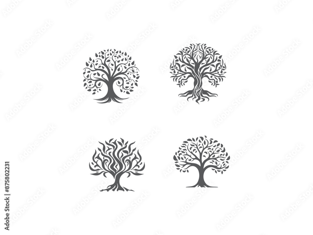Naklejka premium premium and creative tree set logo vector, vector and illustration,