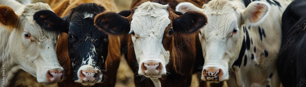 Close-up Portrait of Cows with Diverse Fur Patterns Close-up Portrait of Cows with Diverse Fur Patterns