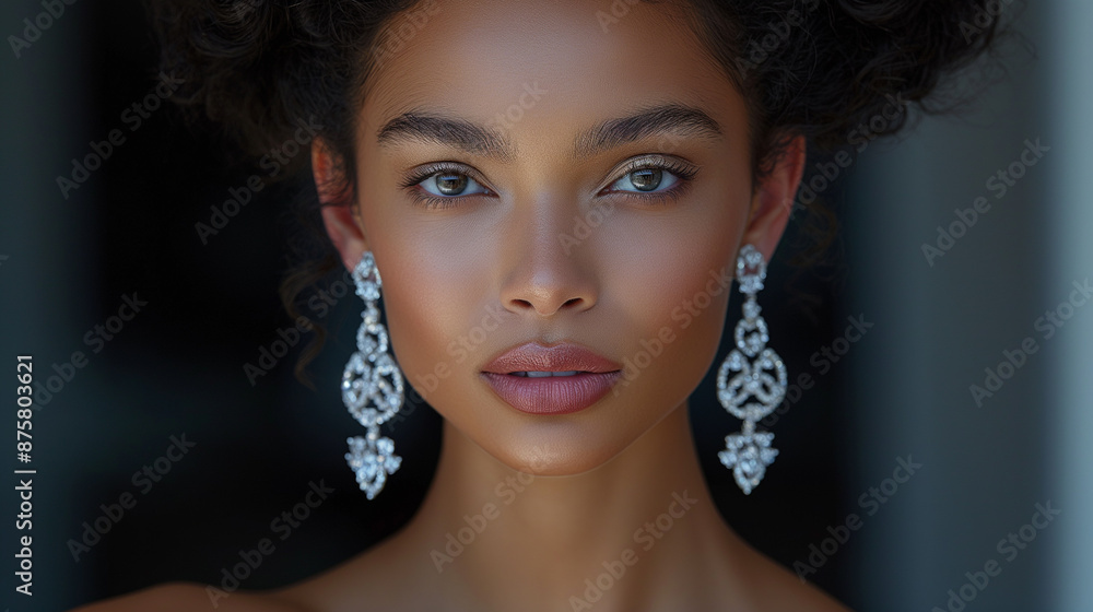 Fototapeta premium Classic Glamour for Black-Tie Events: Elevate your evening ensemble with our stunning chandelier earrings. Crafted with sparkling crystals and delicate filigree, these earrings cascade elegantly