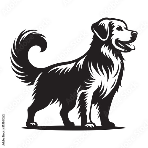 Vector silhouette of a dog on a white background.