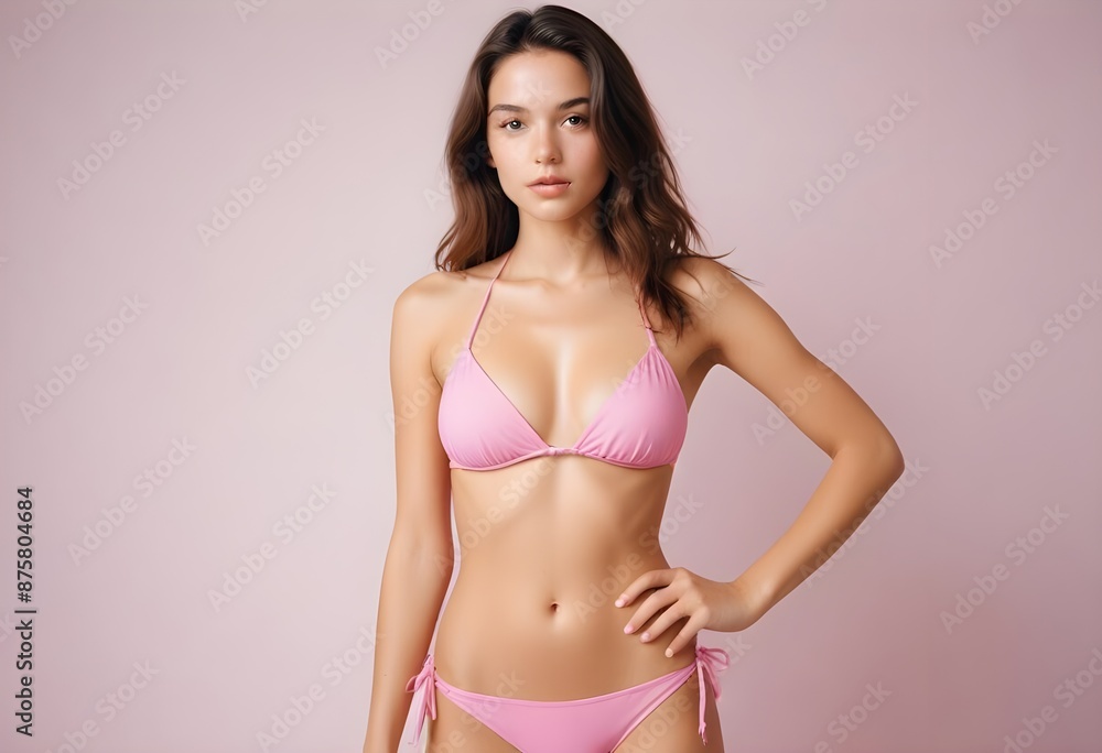 Obraz premium Studio portrait of a gorgeous young woman posing in a white bikini while standing against a white background
