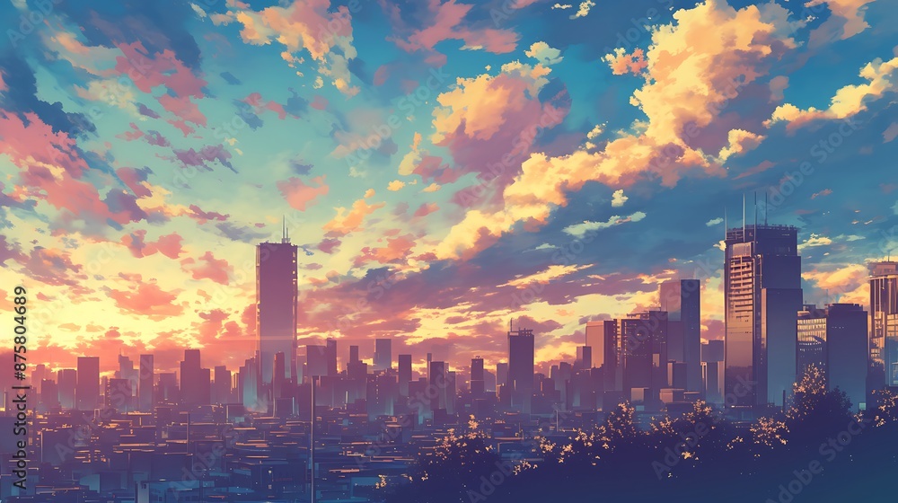 Fototapeta premium Cityscape with a Sunset Sky