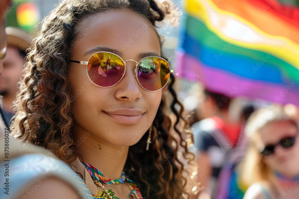 A group of people at an outdoor festival celebrated pride month with rainbow flags and smiles on their faces A group of people at an outdoor festival celebrated pride month with rainbow flags and smiles on their faces