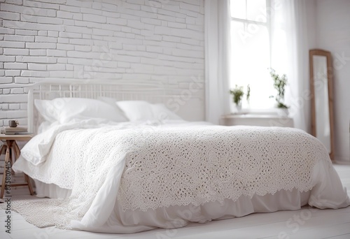 winter room garland bed wool comfortable house brick ai ai white crocheted bedside scandinavian bedchamber generative design bedroom furniture white generative blanket