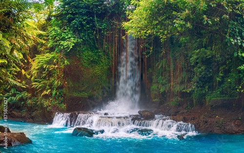 Fototapeta Naklejka Na Ścianę i Meble -  Sumampan waterfall Bali one of the most majestic waterfalls Bali hidden in tropical rainforest jungle Ubud, Bali Indonesia