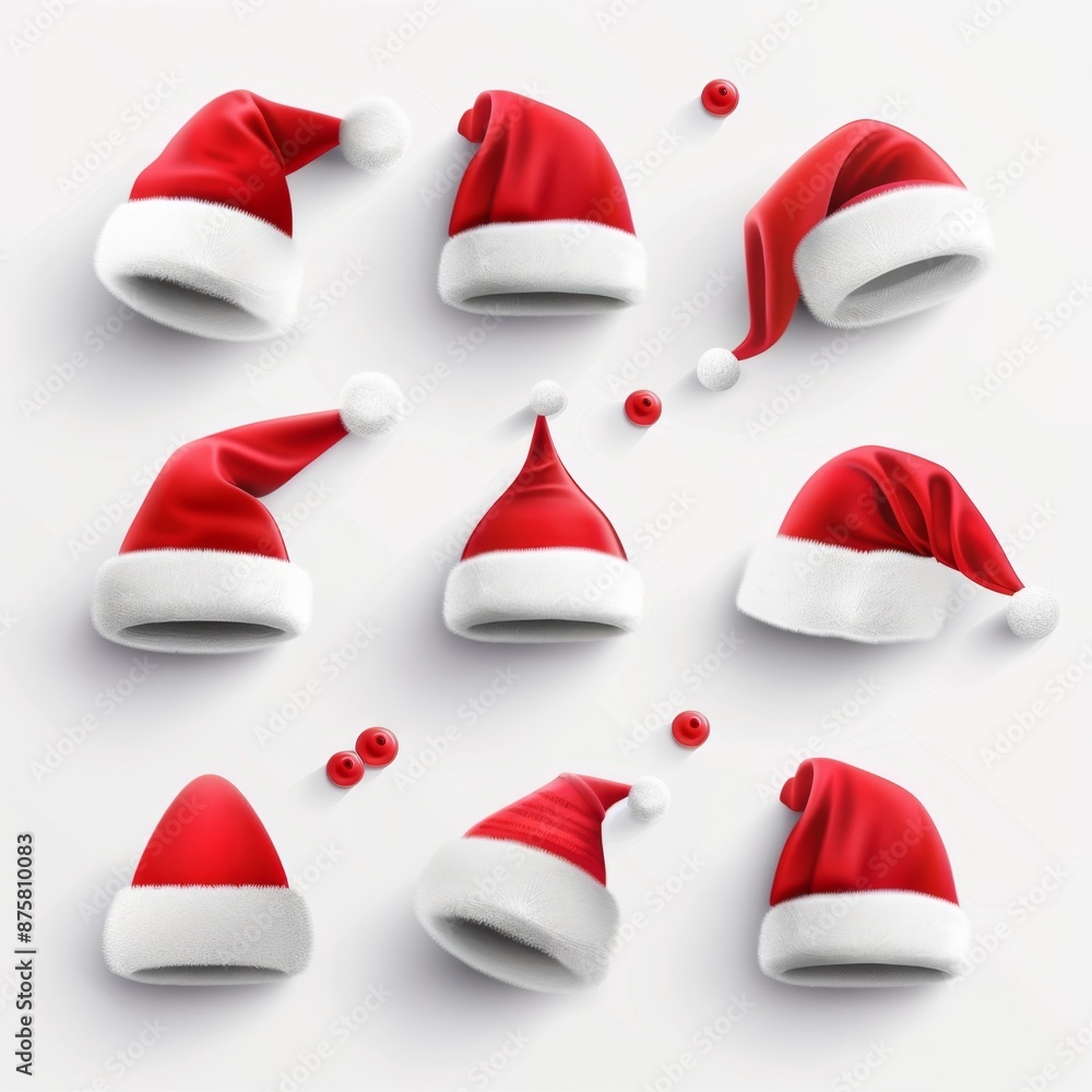 Santa hat icon, christmas hat, santa claus cap , red holiday costume symbol, xmas hat sign on white Santa hat icon, christmas hat, santa claus cap , red holiday costume symbol, xmas hat sign on white