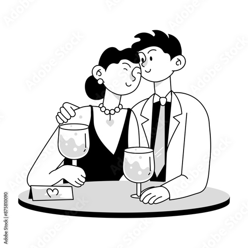 Doodle mini illustration showing couple on a date night 


