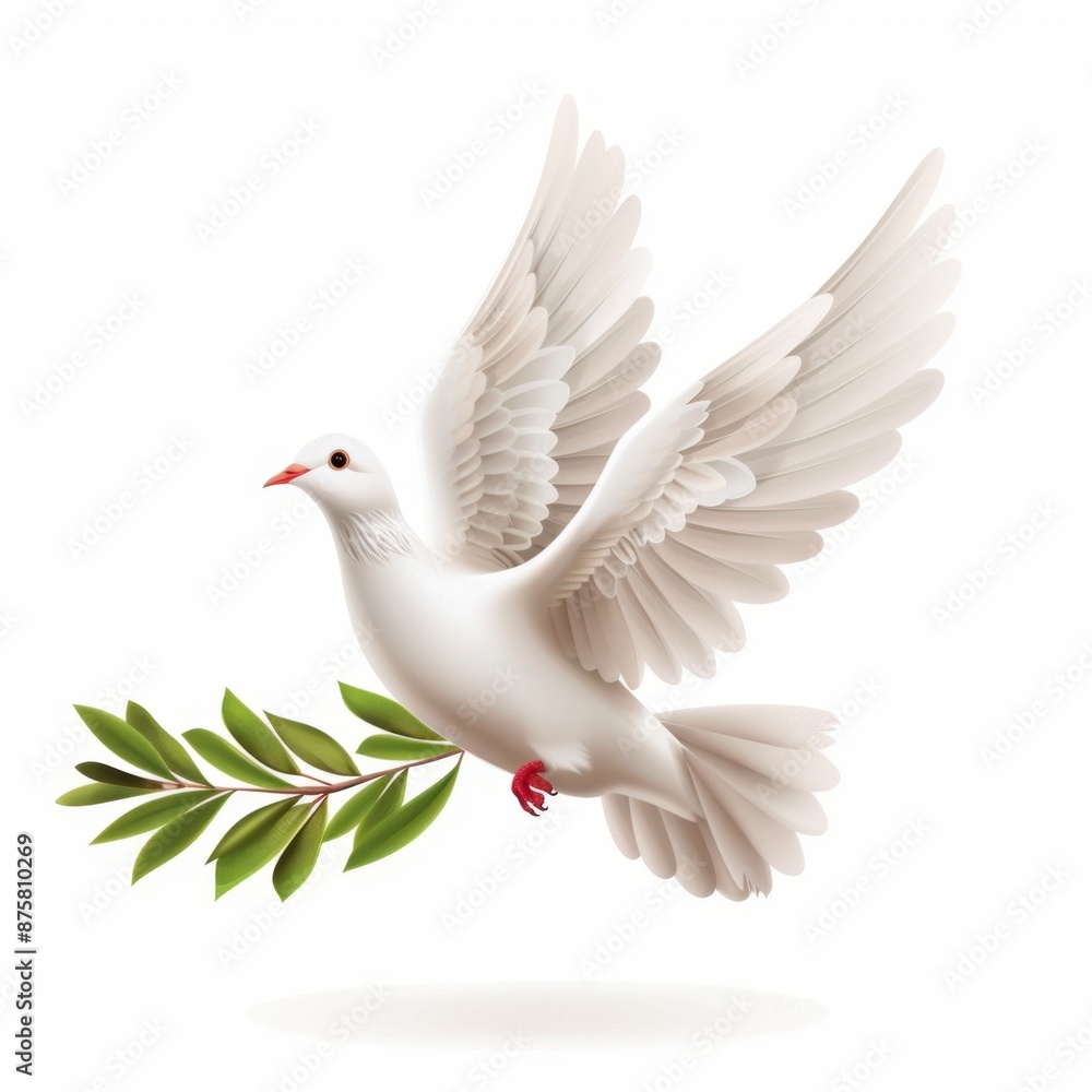 Peace dove icon, pigeons, twigs 3d realistic collection. Flying birds silhouettes on white Peace dove icon, pigeons, twigs 3d realistic collection. Flying birds silhouettes on white