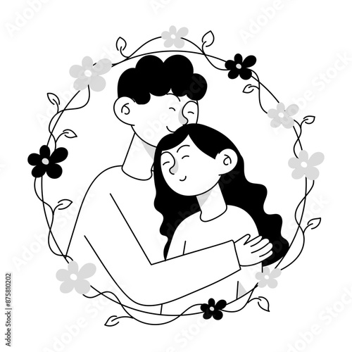 Doodle mini illustration of couple portrait  

