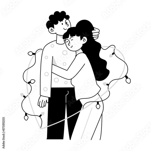 Couple hug doodle style mini illustration 

