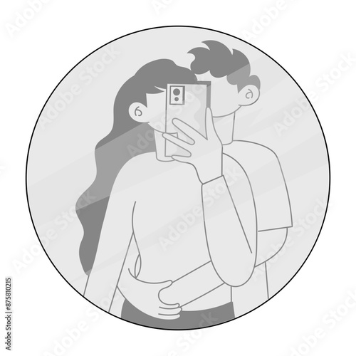 Couple selfie hand drawn mini illustration 

