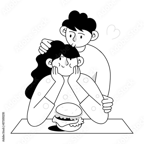 Hand drawn mini illustration of feeding partner 

