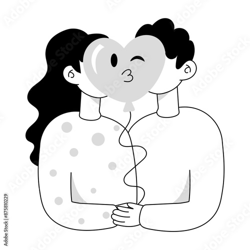 A hand drawn mini illustration of kissing couple 

