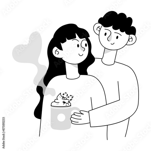 Doodle mini illustration of couple on a coffee date 

