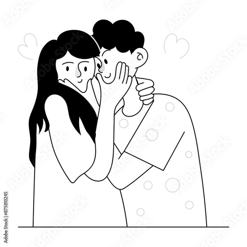 Cute couple mini illustration in doodle style  


