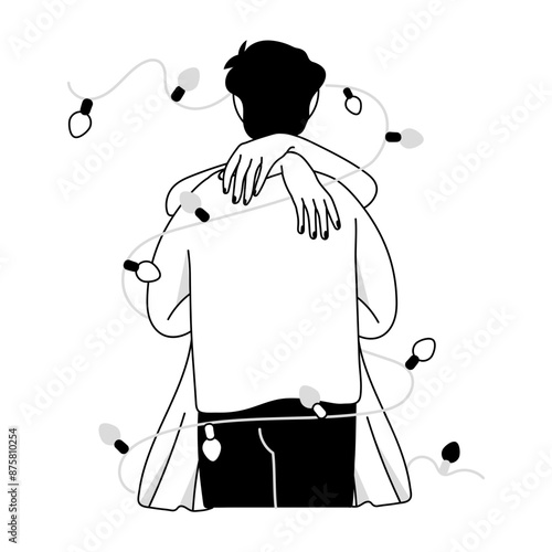 A doodle mini illustration showing couple loving embrace 

