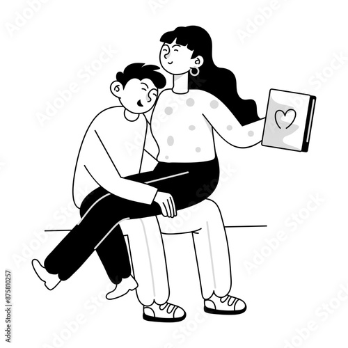 Doodle mini illustration of lap sitting romance 


