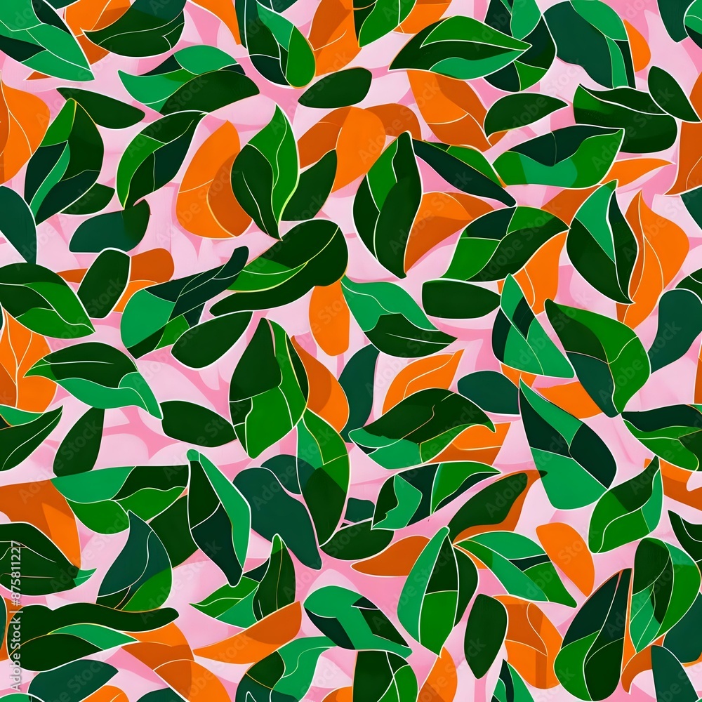 Artistic Leaf Design in Dark Green and Pink Artistic Leaf Design in Dark Green and Pink