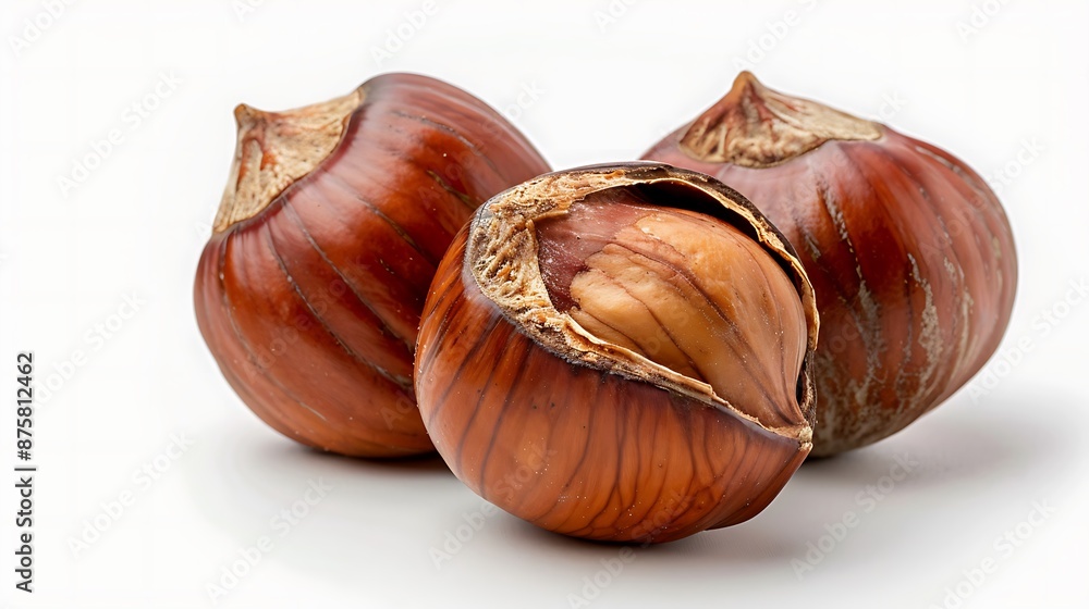 Obraz premium Vibrant Hazelnut: Ripe Brown Shell on High Contrast White Background