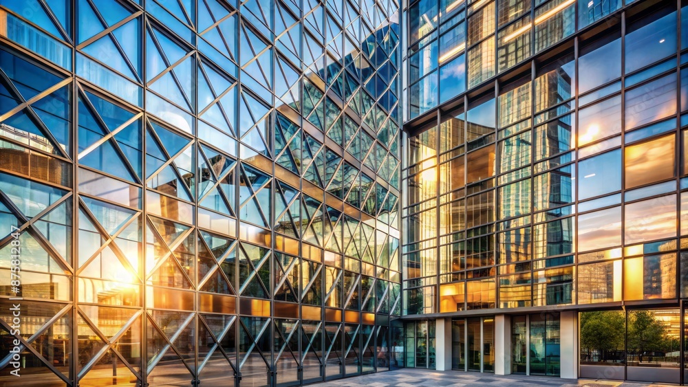 custom made wallpaper toronto digitalContemporary urban architecture featuring sleek glass panels and metallic frames of a modern commercial building's imposing front facade.