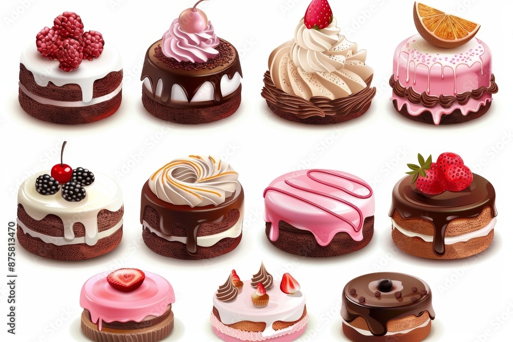 Cakes icon set, desserts, cupcakes symbols, sweets sign, bakery design elements, bakery pastry, biscuits Cakes icon set, desserts, cupcakes symbols, sweets sign, bakery design elements, bakery pastry, biscuits
