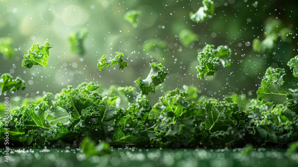 Kale Leaves on Pastel Green Background Kale Leaves on Pastel Green Background