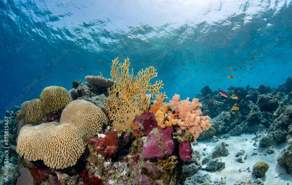 Fototapeta premium Coral reef in Carbiiean Sea. Generative AI.