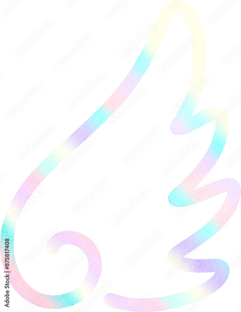 Fototapeta premium illustration of wing in holographic color theme with grainy texture hand drawn digital art painting 