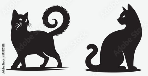 Cat silhouette isolated vector head tail full elegant new best cute sit design illustration animal pet collection full body head black and white download