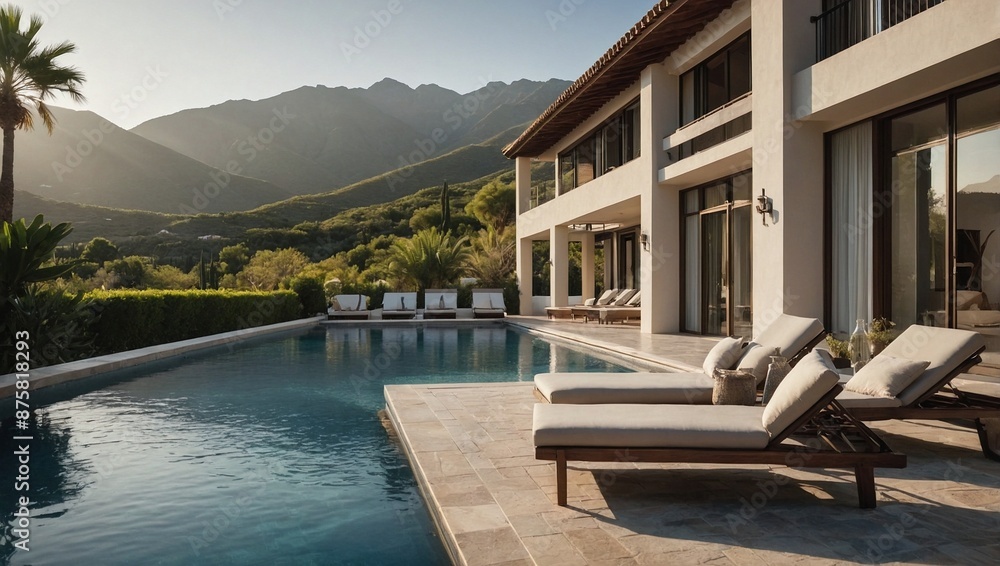 A luxury villa in a picturesque setting with a private