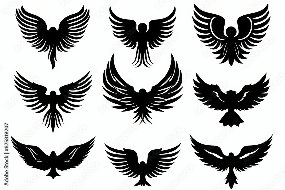 Wings flat icon, angel wings emblem, bird feathers minimal silhouette, pigeon sign, spirituality symbol Wings flat icon, angel wings emblem, bird feathers minimal silhouette, pigeon sign, spirituality symbol