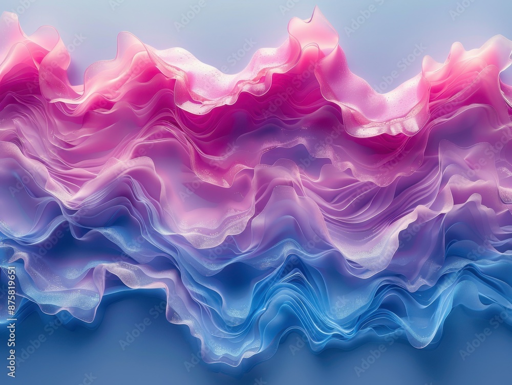 Vibrant flowing layers of pink, purple, and blue resemble delicate fabric waves. Soft, translucent textures blend seamlessly, creating a mesmerizing, dreamy visual effect. Vibrant flowing layers of pink, purple, and blue resemble delicate fabric waves. Soft, translucent textures blend seamlessly, creating a mesmerizing, dreamy visual effect.
