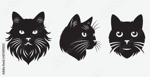 Cat silhouette isolated vector head tail full elegant new best cute sit design illustration animal pet collection full body head black and white download
