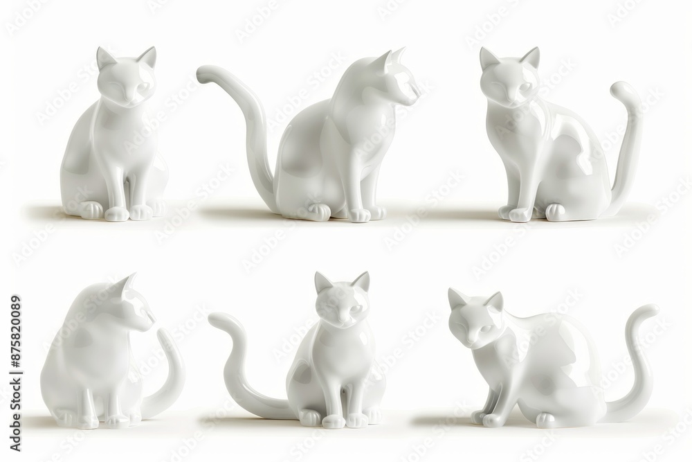 Cat 3d icon, kitten symbol, kitty sign isolated, plastic pet collection, cat set on white background Cat 3d icon, kitten symbol, kitty sign isolated, plastic pet collection, cat set on white background