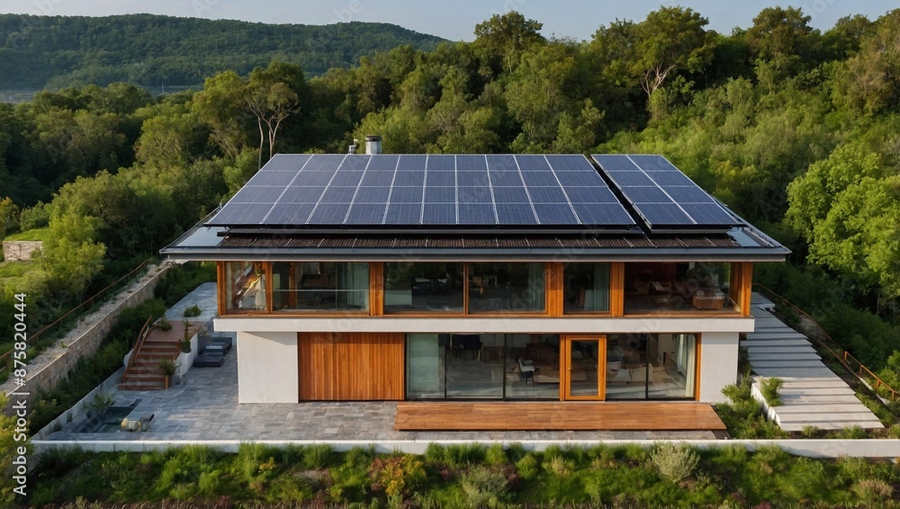 A contemporary ecofriendly house with solar panels A contemporary ecofriendly house with solar panels
