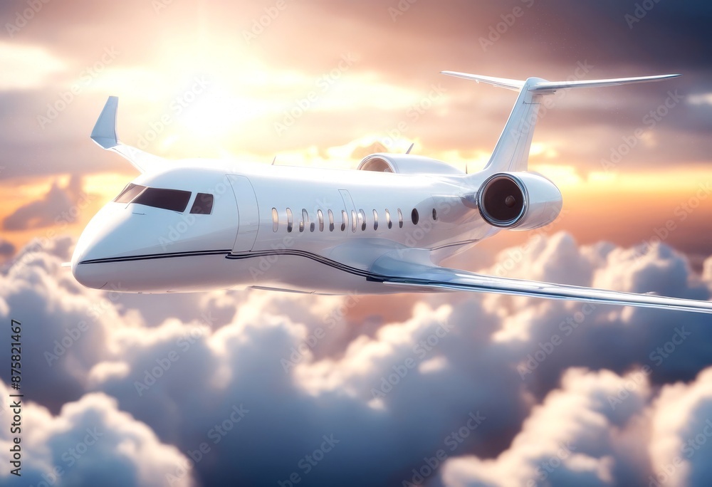 Fototapeta premium white private background rendering generic horizontal sky 3d travel business design empty photo blue earth huge flying sunset luxury concept realistic clouds airplane plane class vip first jet flight
