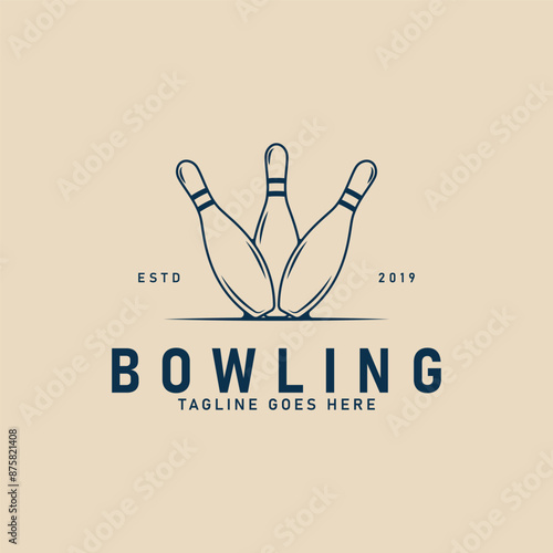bowling line art logo minimalist, pin bowling icon logo vector illustration design